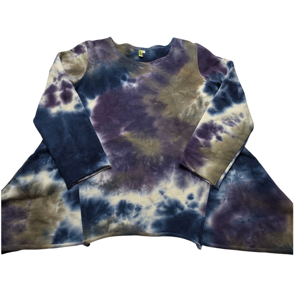 Tie Dye French Terry A-Line Tunic Top Blue Purple Green 10082-A02